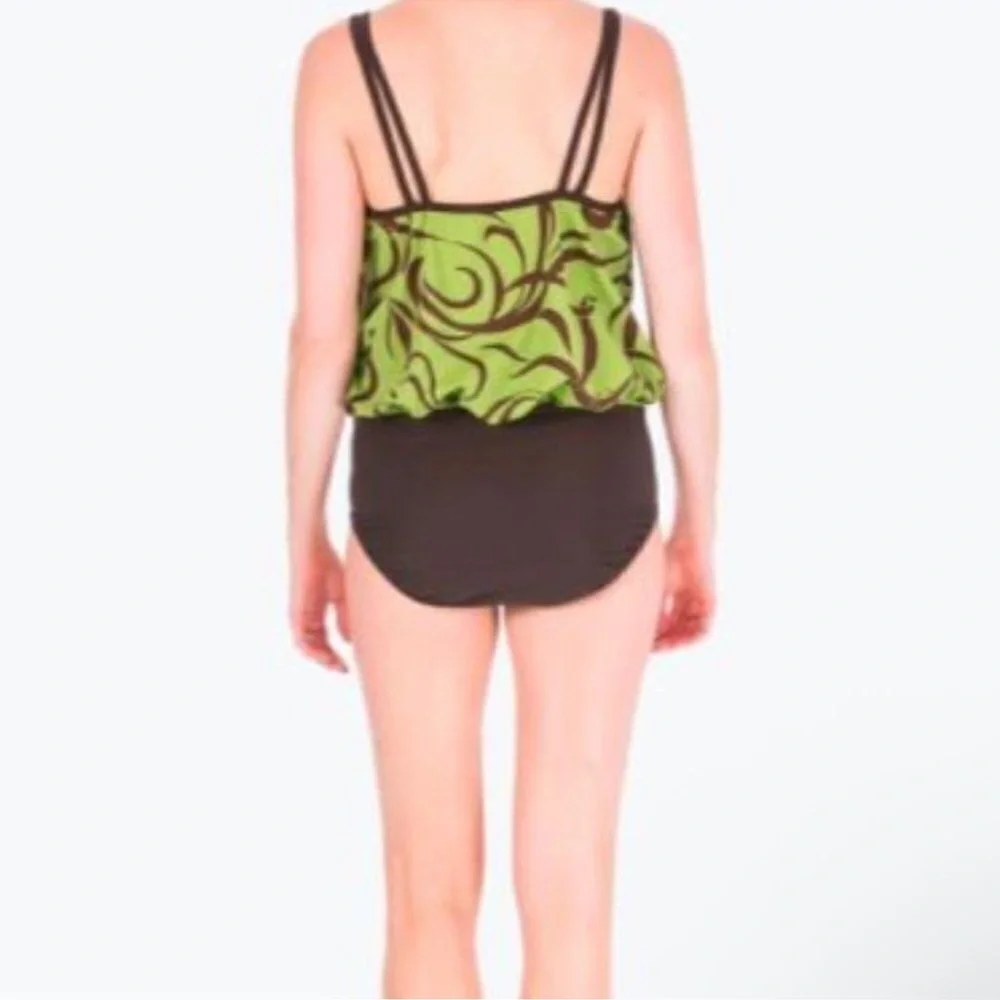 MAINSTREAM Full Coverage Blouson One Piece Swimsuit in Avocado Green/Brown